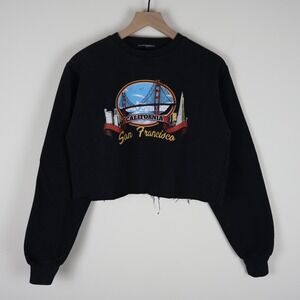 Brandy Melville San Francisco California Cropped Sweatshirt Black Small 20x17